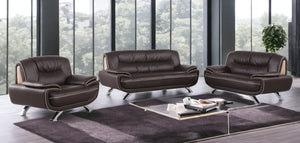 Homeroots Three Piece Indoor Brown Genuine Leather Six Person Seating Set   329462