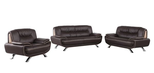 Homeroots Three Piece Indoor Brown Genuine Leather Six Person Seating Set   329462