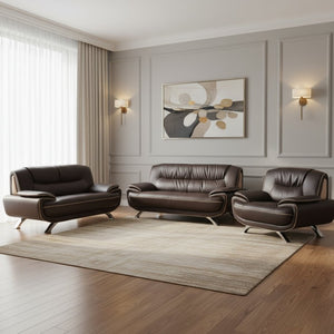HomeRoots Three Piece Indoor Brown Genuine Leather Seating Set for Six - Elegant Comfort for Your Living Room 207" X 35" X 35" 329462