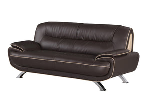 HomeRoots Three Piece Indoor Brown Genuine Leather Seating Set for Six - Elegant Comfort for Your Living Room 207" X 35" X 35" 329462