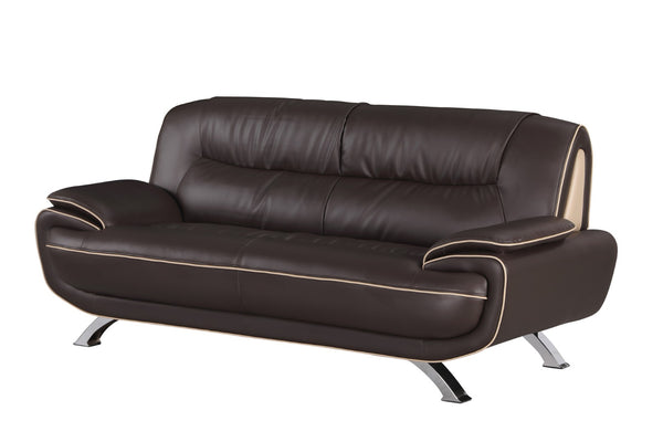 HomeRoots Three Piece Indoor Brown Genuine Leather Seating Set for Six - Elegant Comfort for Your Living Room 207" X 35" X 35" 329462