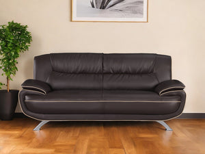 Homeroots 80" Brown Leather Sofa With Silver Legs   329463