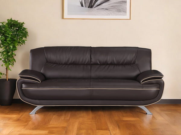 Homeroots 80" Brown Leather Sofa With Silver Legs   329463