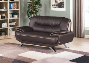 Homeroots 64" Brown And Silver Faux Leather Loveseat   329464