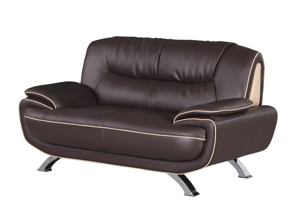Homeroots 64" Brown And Silver Faux Leather Loveseat   329464