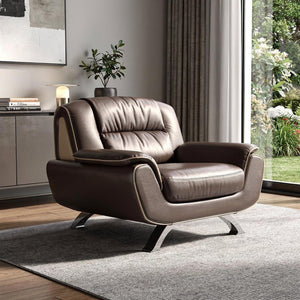 HomeRoots Three Piece Indoor Brown Genuine Leather Seating Set for Six - Elegant Comfort for Your Living Room 47" X 40" X 40" 329465