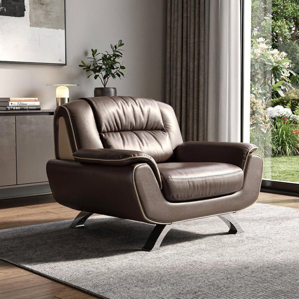 HomeRoots Three Piece Indoor Brown Genuine Leather Seating Set for Six - Elegant Comfort for Your Living Room 47" X 40" X 40" 329465