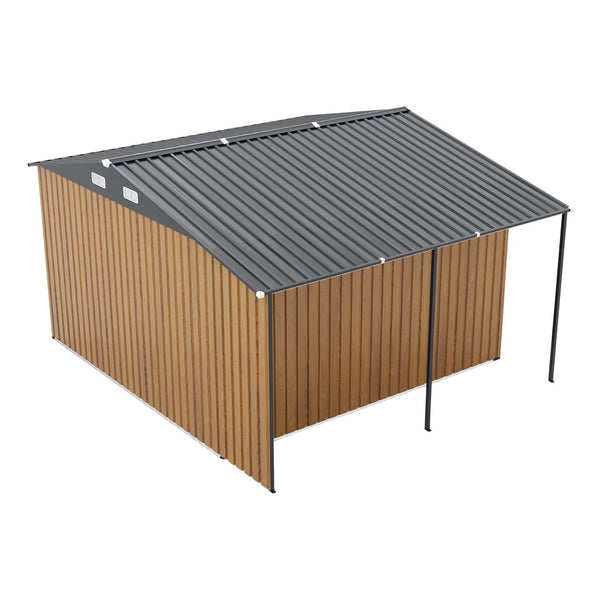 English Elm 10x12 Ft Galvanized Steel Outdoor Shed Dual Zone Lockable Sliding Doors Backyard Storage Yellow W1598S00033