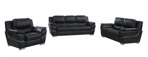 Homeroots Three Piece Indoor Black Genuine Leather Six Person Seating Set Black  329474