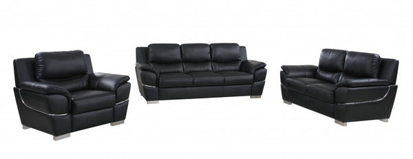 Homeroots Three Piece Indoor Black Genuine Leather Six Person Seating Set Black  329474