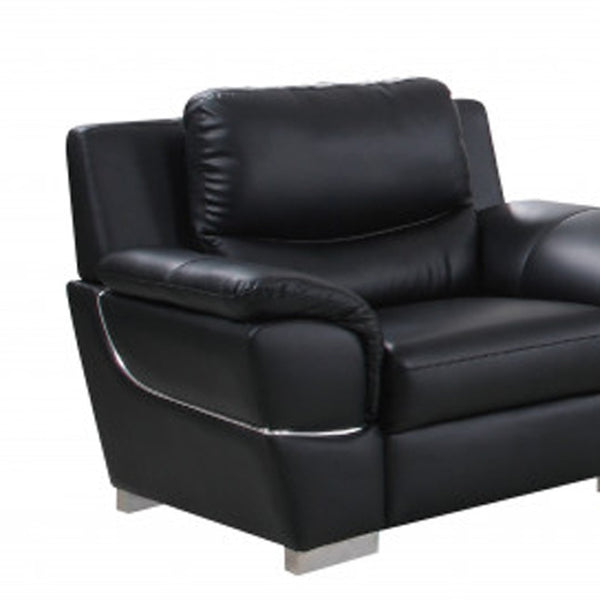 HomeRoots Three Piece Indoor Black Genuine Leather Seating Set for Six – Stylish, Durable & Comfortable Design 329474
