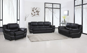Homeroots Three Piece Indoor Black Genuine Leather Six Person Seating Set Black  329474