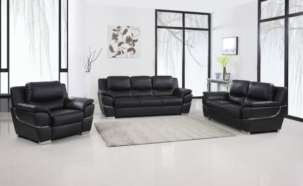 Homeroots Three Piece Indoor Black Genuine Leather Six Person Seating Set Black  329474