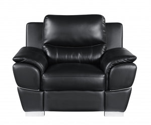 Homeroots Three Piece Indoor Black Genuine Leather Six Person Seating Set Black  329474