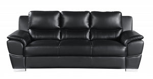 Homeroots 85" Black Leather Sofa With Silver Legs Black  329475
