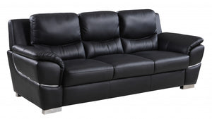 Homeroots 85" Black Leather Sofa With Silver Legs Black  329475