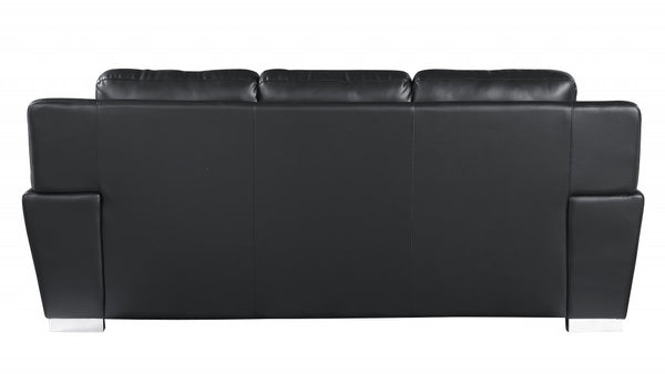 Homeroots 85" Black Leather Sofa With Silver Legs Black  329475