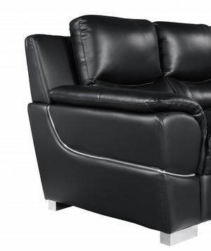 Homeroots 85" Black Leather Sofa With Silver Legs Black  329475