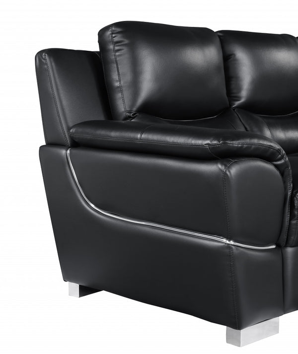 Homeroots 85" Black Leather Sofa With Silver Legs Black  329475