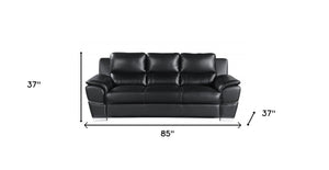 Homeroots 85" Black Leather Sofa With Silver Legs Black  329475
