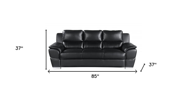 Homeroots 85" Black Leather Sofa With Silver Legs Black  329475