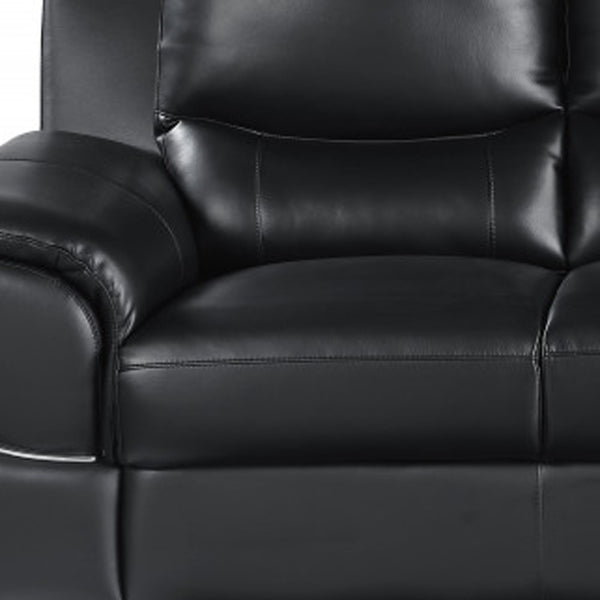 Homeroots 85" Black Leather Sofa With Silver Legs Black  329475