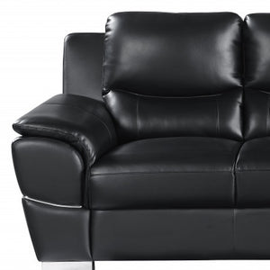 Homeroots 85" Black Leather Sofa With Silver Legs Black  329475