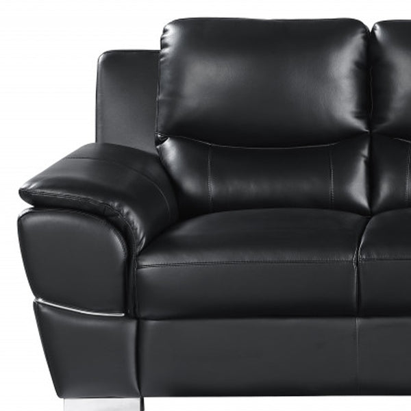 Homeroots 85" Black Leather Sofa With Silver Legs Black  329475