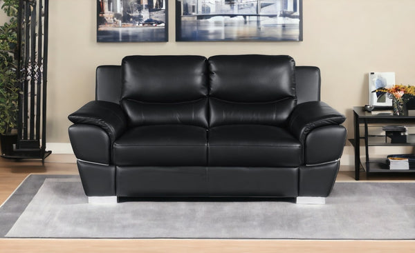 Homeroots 69" Black And Silver Faux Leather Love Seat Black  329476
