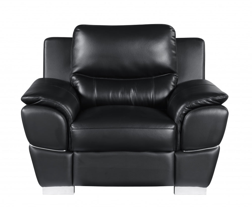 Homeroots 48" Black And Silver Leather Match Arm Chair Black  329477