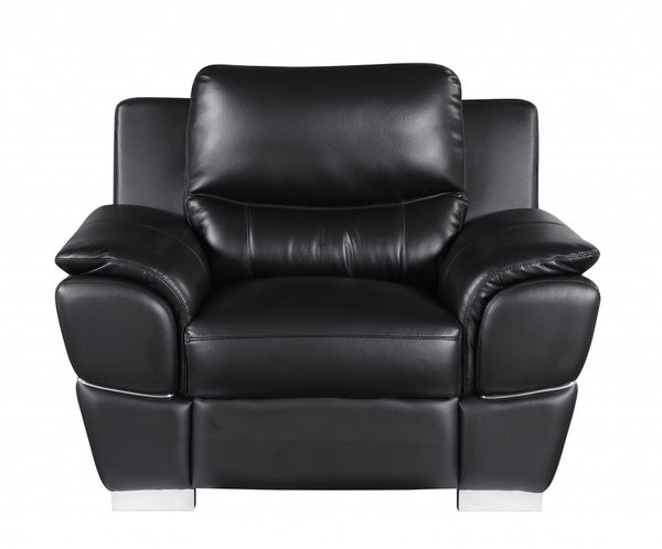 Homeroots 48" Black And Silver Leather Match Arm Chair Black  329477
