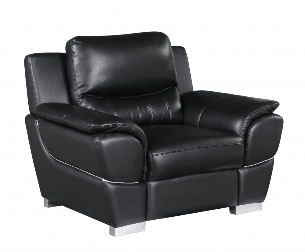 Homeroots 48" Black And Silver Leather Match Arm Chair Black  329477