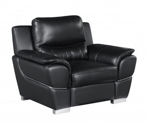 Homeroots 48" Black And Silver Leather Match Arm Chair Black  329477