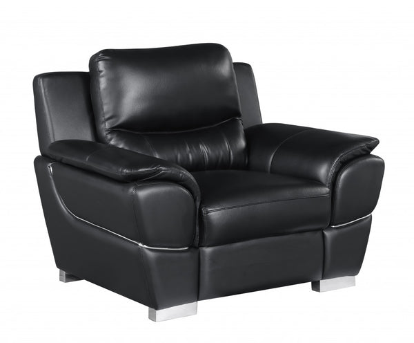 Homeroots 48" Black And Silver Leather Match Arm Chair Black  329477