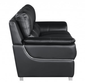 Homeroots 48" Black And Silver Leather Match Arm Chair Black  329477
