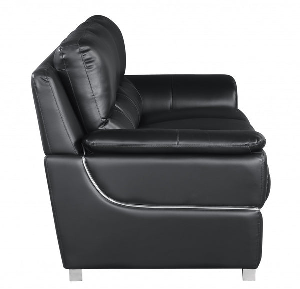 Homeroots 48" Black And Silver Leather Match Arm Chair Black  329477