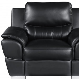 HomeRoots 48" Black Leather-Match Club Chair - Modern Design with Plush Cushioning and Silver Metal Legs for Comfort Ash BLray 329477