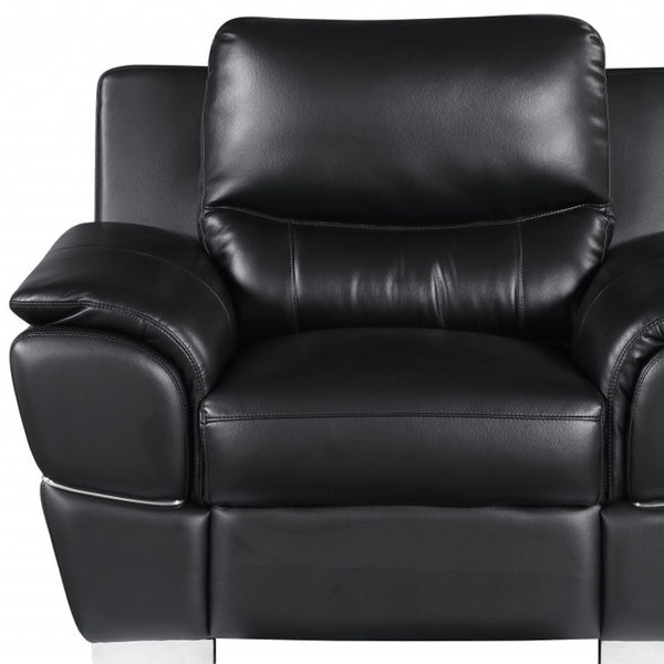 HomeRoots 48" Black Leather-Match Club Chair - Modern Design with Plush Cushioning and Silver Metal Legs for Comfort Ash BLray 329477