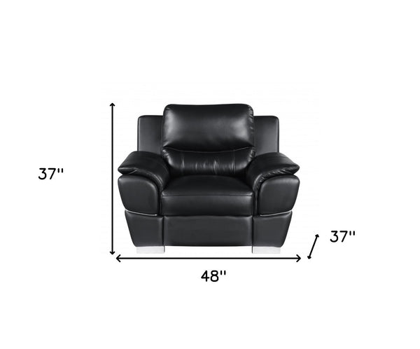 HomeRoots 48" Black Leather-Match Club Chair - Modern Design with Plush Cushioning and Silver Metal Legs for Comfort Ash BLray 329477