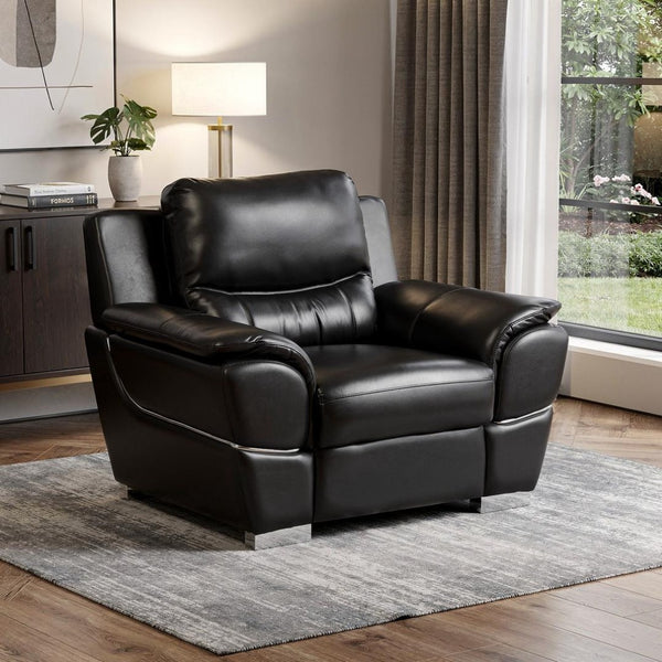 HomeRoots 48" Black Leather-Match Club Chair - Modern Design with Plush Cushioning and Silver Metal Legs for Comfort Ash BLray 329477