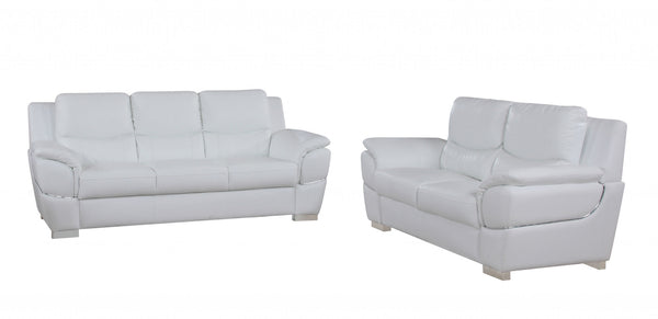 Homeroots Three Piece Indoor White Genuine Leather Six Person Seating Set White  329478