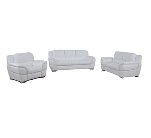 Homeroots Three Piece Indoor White Genuine Leather Six Person Seating Set White  329478