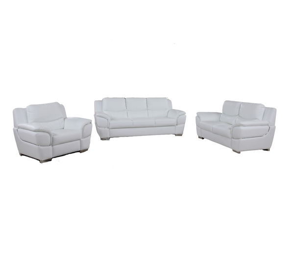 Homeroots Three Piece Indoor White Genuine Leather Six Person Seating Set White  329478