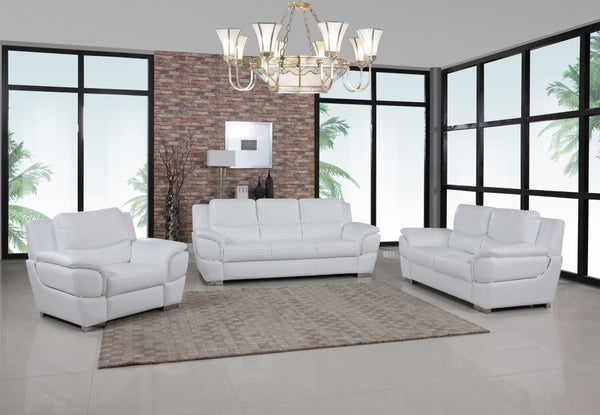 Homeroots Three Piece Indoor White Genuine Leather Six Person Seating Set White  329478