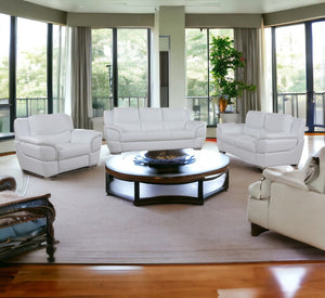 Homeroots Three Piece Indoor White Genuine Leather Six Person Seating Set White  329478