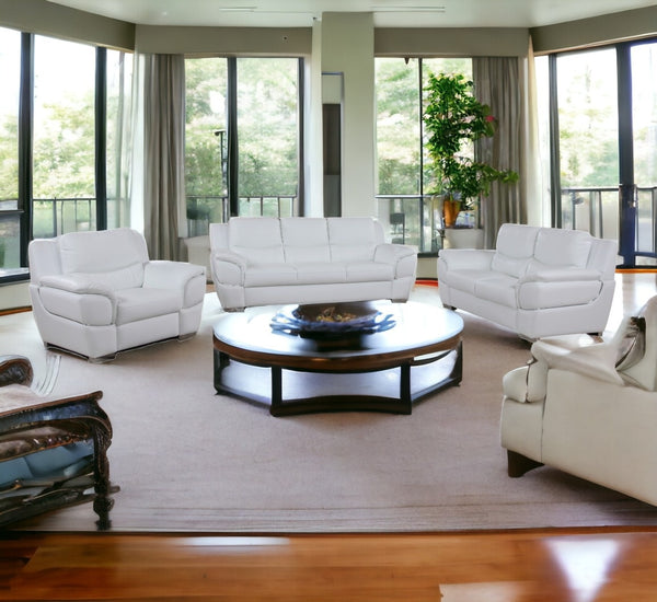 Homeroots Three Piece Indoor White Genuine Leather Six Person Seating Set White  329478