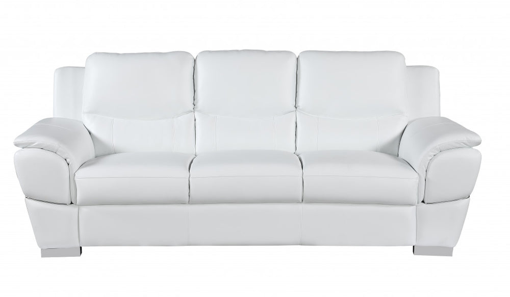 Homeroots 85" White Leather Sofa With Silver Legs White  329479