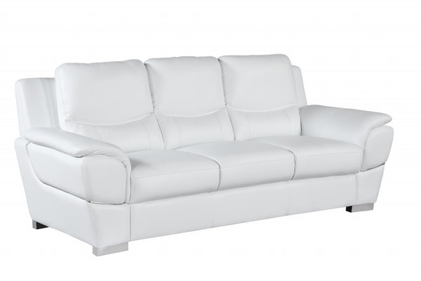 Homeroots 85" White Leather Sofa With Silver Legs White  329479