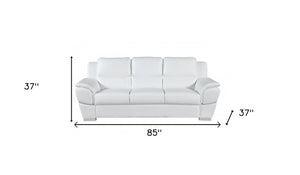 Homeroots 85" White Leather Sofa With Silver Legs White  329479