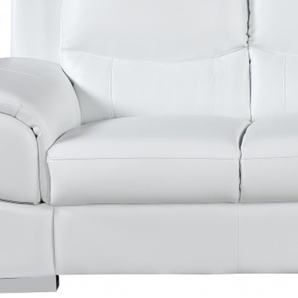 Homeroots 85" White Leather Sofa With Silver Legs White  329479